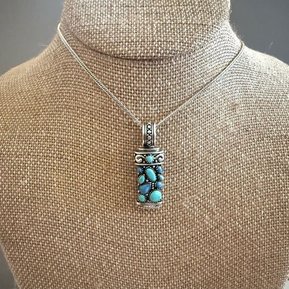 Vintage Sterling Silver Sodalite Howlite Pendant Necklace - Picture 4 of 6